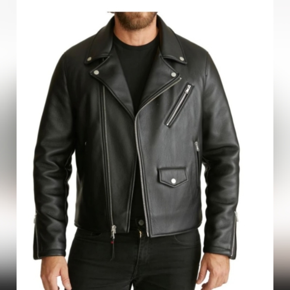 Robert Graham Men's Black Vegan Belted Leather Moto Jacket  Size Small
